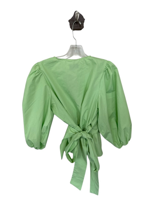 Never a Wallflower Size M Lime Cotton Poplin V Neck Balloon Sleeve Wrap Top Top Lime / M