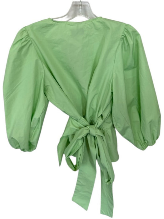Never a Wallflower Size M Lime Cotton Poplin V Neck Balloon Sleeve Wrap Top Top Lime / M