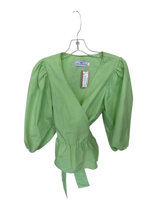 Never a Wallflower Size M Lime Cotton Poplin V Neck Balloon Sleeve Wrap Top Top Lime / M