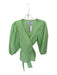 Never a Wallflower Size M Lime Cotton Poplin V Neck Balloon Sleeve Wrap Top Top Lime / M