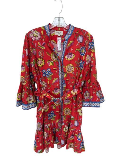 Elizabeth James the Label Size M Red & Multi Cotton Button Down Belt Dress Red & Multi / M