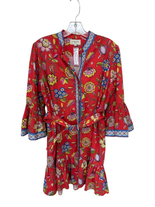 Elizabeth James the Label Size M Red & Multi Cotton Button Down Belt Dress Red & Multi / M