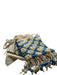Tory Burch Blue & Cream Beaded Crochet Checkered Detail Tassle Detail Strap Bag Blue & Cream / Small