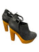 Messeca Shoe Size Est 8.5 Black & Amber Leather Wood Platform Back Zip Shoes Black & Amber / Est 8.5