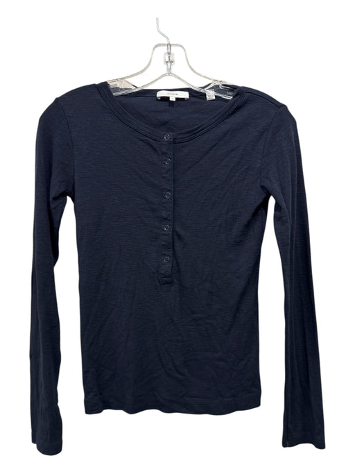 Vince Size Small Navy Blue Cotton Blend Long Sleeve Heathered Half Button Top Navy Blue / Small