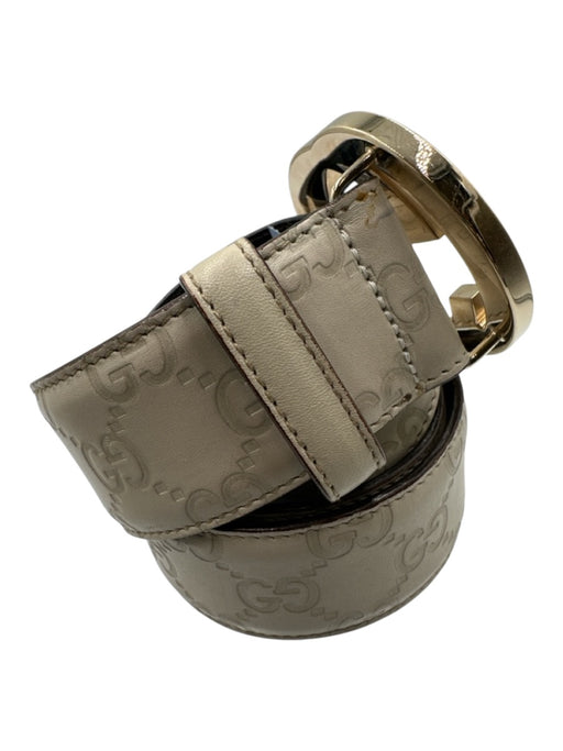 Gucci Cream & Gold Leather Embossed Gold Tone Buckle Belts Cream & Gold / 90 cm