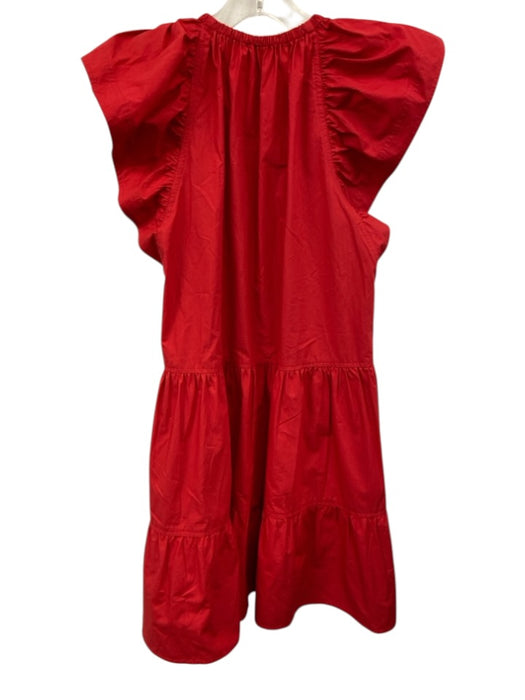 A.L.C. Size 00 Red Cotton Ruffle Cap Sleeve Split V neckline Tiered Skirt Dress Red / 00