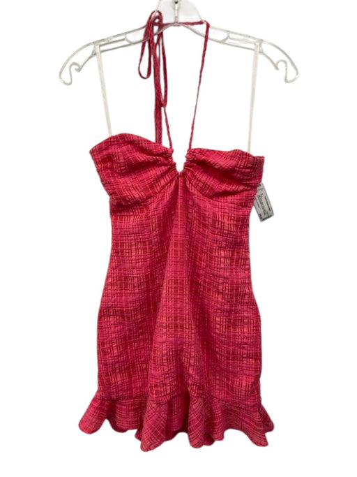 Lovers and Friends Size XS Pink Rayon Blend Plaid Halter Neck Dress Pink / XS