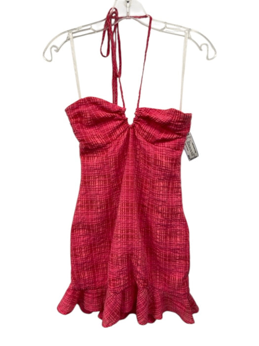 Lovers and Friends Size XS Pink Rayon Blend Plaid Halter Neck Dress Pink / XS