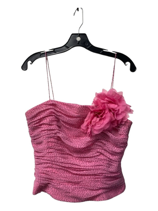 Kay Unger Size 12 Pink & Black Silk Lined Ruched Flower Polka Dot Top Pink & Black / 12