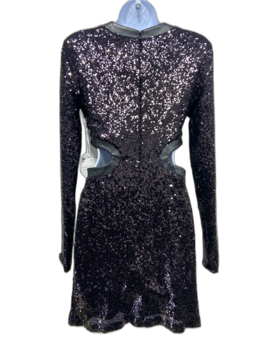Staud Size S Black Nylon Sequin Cut Outs Leather Trim Knee length Dress Black / S