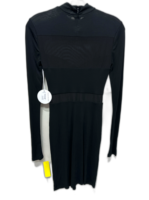 Staud Size S Black Viscose Long Sleeve Sheer Detail Midi Dress Black / S
