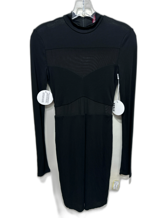 Staud Size S Black Viscose Long Sleeve Sheer Detail Midi Dress Black / S