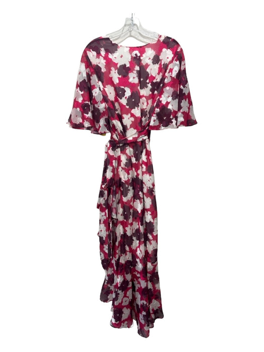 Tanya Taylor Size 16 Magenta & White Polyester Tie Detail Surplice Dress Magenta & White / 16