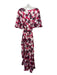 Tanya Taylor Size 16 Magenta & White Polyester Tie Detail Surplice Dress Magenta & White / 16