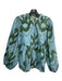 Oliphant Size L Green & Blue Cotton All Over Print Button Detail Top Green & Blue / L