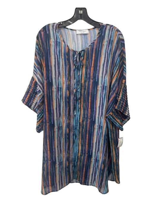 Lola & Sophie Size L Blue & Multi Polyester Striped Tie Detail Dress Blue & Multi / L