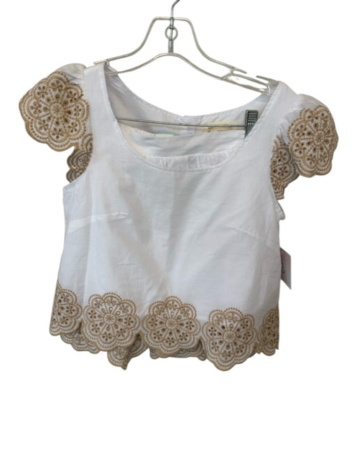 Happily Grey Size XS white & tan Cotton Short Sleeve Eyelet Skirt Set white & tan / XS