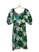 Michelle McDowell Size S Green & Blue Cotton Short Balloon Sleeve Flowers Dress Green & Blue / S