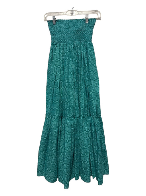 Zara Size XS Teal & Green Cotton Strapless Rouched Maxi Dress Teal & Green / XS