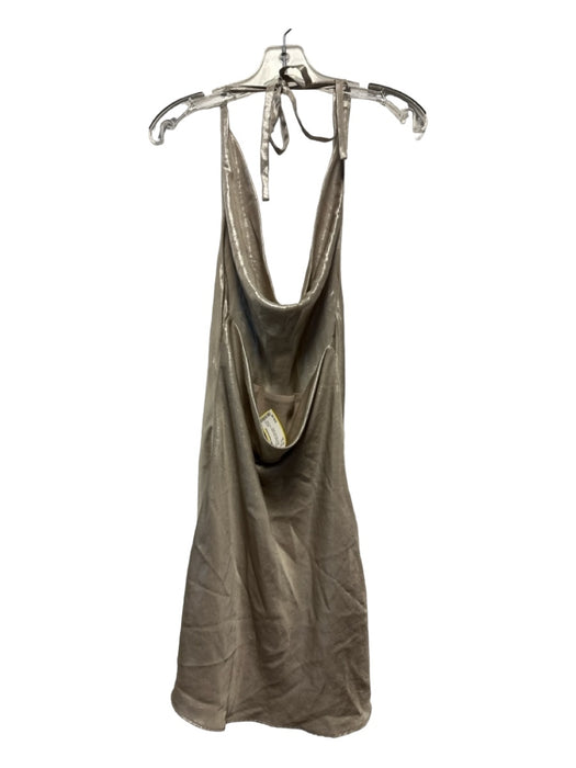 Zara Size XS Gold Polyester Halter Neck Cowl Neck Metallic Open Back Dress Gold / XS