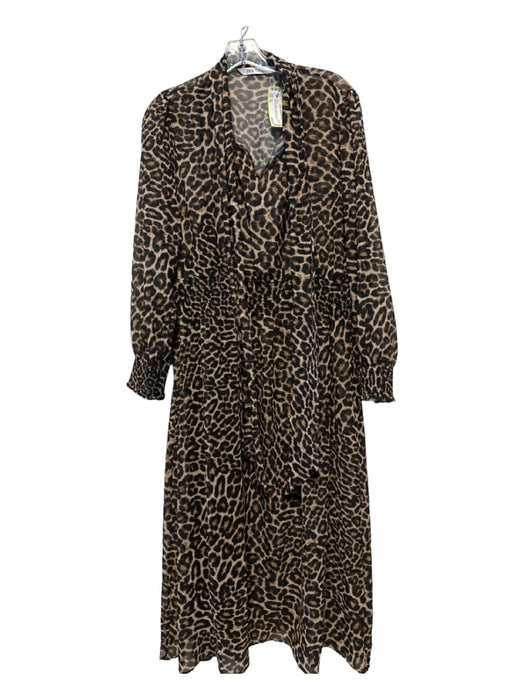 Zara Size XL Brown & Black Polyester Long Sleeve Animal Print Slip Maxi Dress Brown & Black / XL