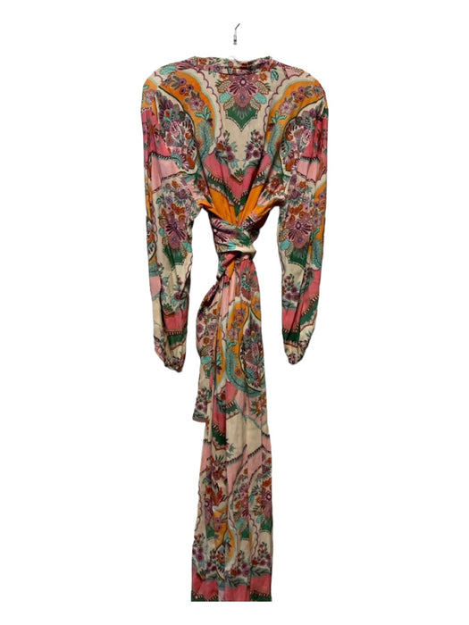 Zara Size XL Multi Viscose Long Sleeve Flowers Wrap Maxi Dress Multi / XL