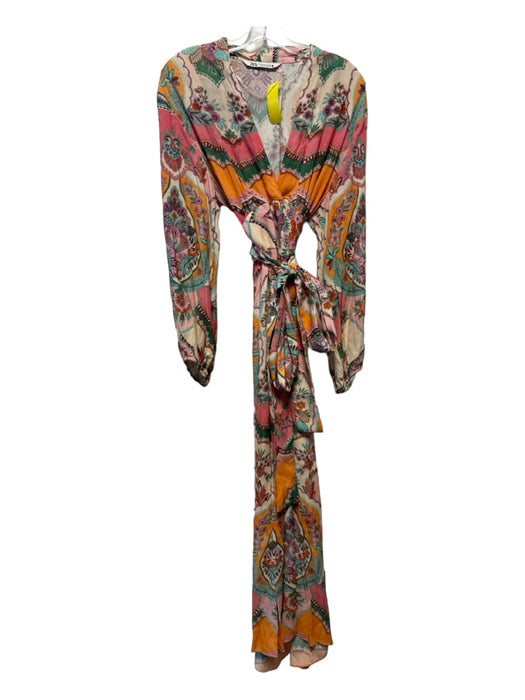 Zara Size XL Multi Viscose Long Sleeve Flowers Wrap Maxi Dress Multi / XL