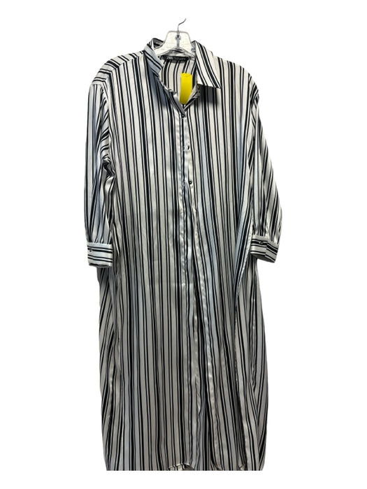 Zara Black & White Polyester Long Sleeve Striped Button Down Maxi Dress Black & White