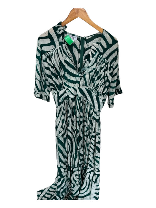 Busayo Size L Teal & White Cotton Short Sleeve Tie Dye Back Zip Maxi Dress Teal & White / L