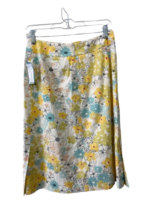 Harve Benard Size 8 White Yellow Blue Linen Blend Floral Back Zip Skirt White Yellow Blue / 8