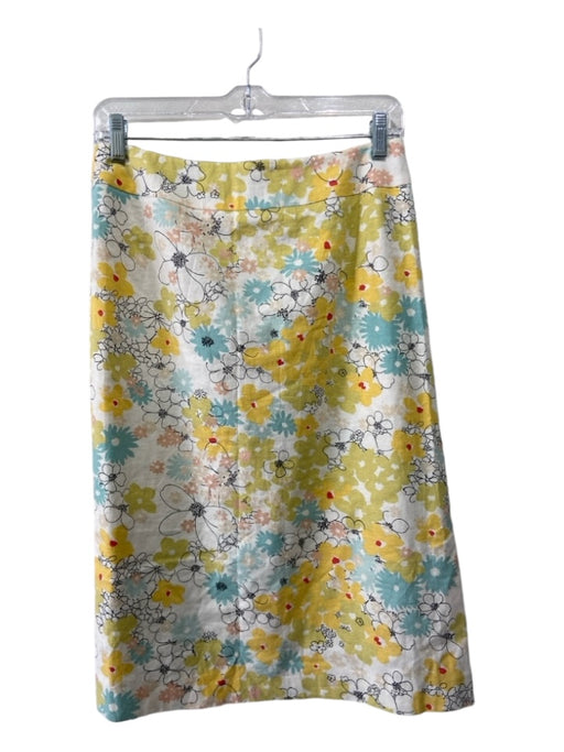 Harve Benard Size 8 White Yellow Blue Linen Blend Floral Back Zip Skirt White Yellow Blue / 8