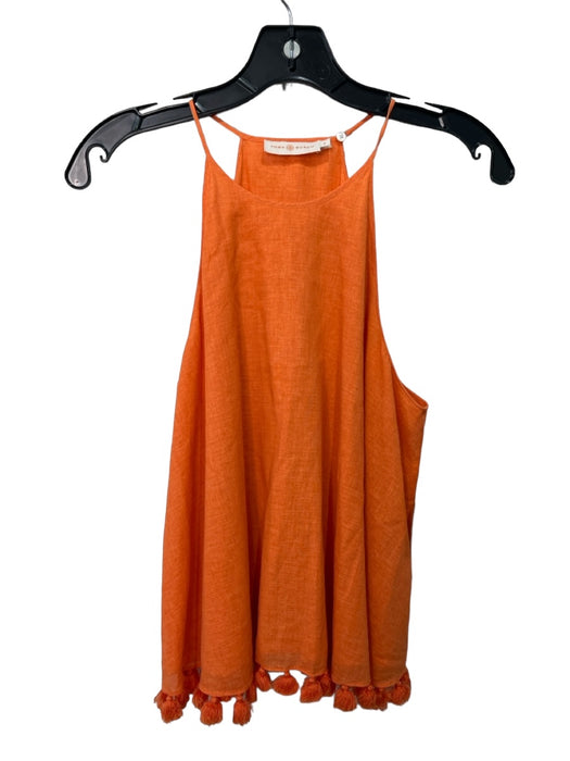 Tory Burch Size 4 Orange Cotton Line Sleeveless Thin Strap Tassle Hem Top Orange / 4