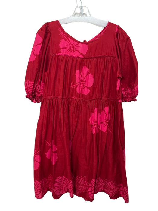 Natalie Martin Size Small Red & Pink Cotton Short Balloon Sleeve Floral Dress Red & Pink / Small