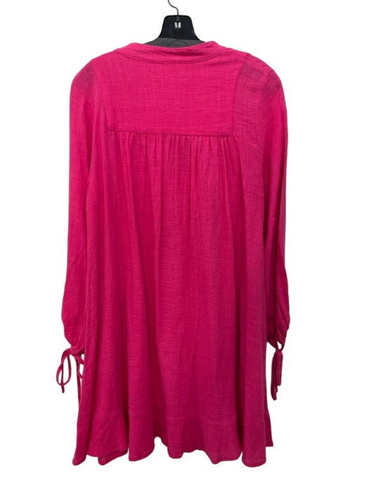 Natalie Martin Size Small Fuschia Cotton Long Sleeve Tie Neck Knee Length Dress Fuschia / Small