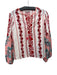 D'Ascoli Size XS White, Pink & Red Cotton Long Balloon Sleeve Lace Up Neck Top White, Pink & Red / XS