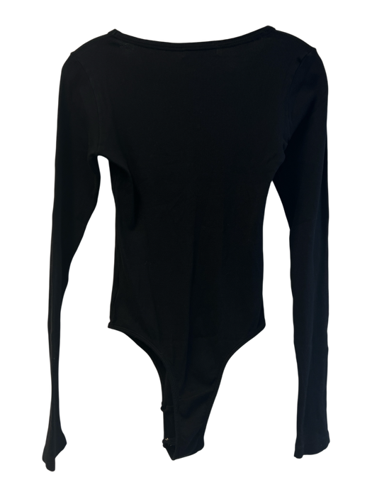 Suzie Kondi Size L Black Cotton Ribbed Long Sleeve Body suit Top Black / L