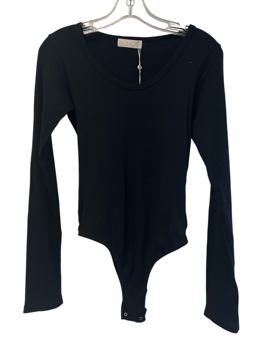 Suzie Kondi Size L Black Cotton Ribbed Long Sleeve Body suit Top Black / L