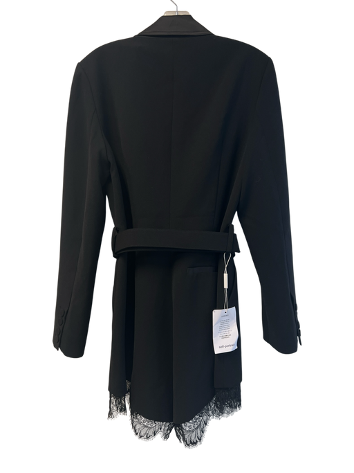 Self Portrait Size 8 Black Polyester Zip Fly Lapel Long Sleeve Lace Hem Romper Black / 8