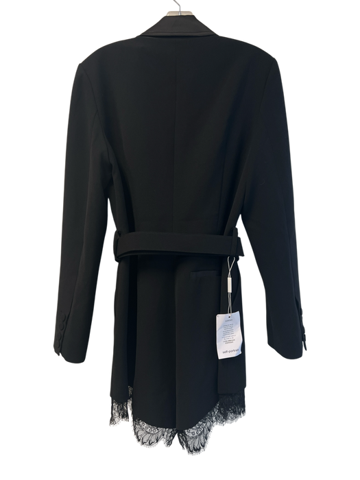 Self Portrait Size 8 Black Polyester Zip Fly Lapel Long Sleeve Lace Hem Romper Black / 8
