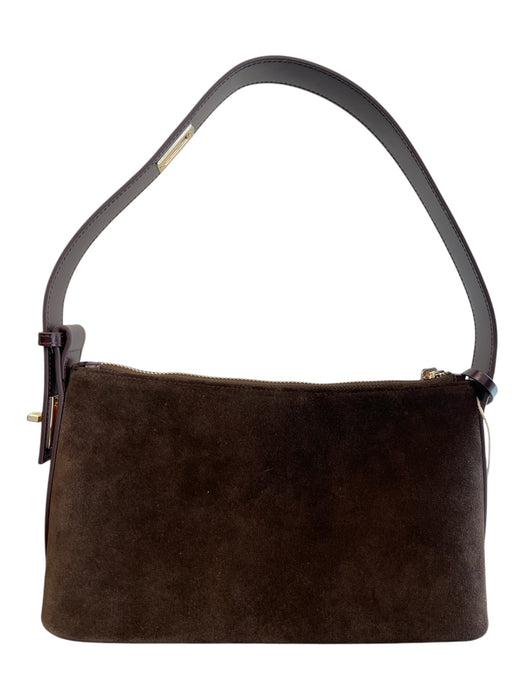 Verafied Brown Suede Adjustable Strap Top Zip Gold Hardware Bag Brown / Small