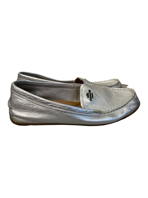 Coach Shoe Size 9.5 Silver Leather Crinkle Almond Toe Logo Driving Loafer Shoes Silver / 9.5