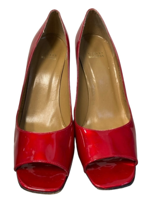 Stuart Weitzman Shoe Size 10.5 Ruby Red Patent Leather Stiletto Peep Toe Shoes Ruby Red / 10.5