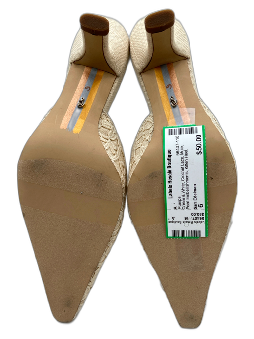 Sam Edelman Shoe Size 6 Cream & White Crochet Lace Mule Kitten Heel Pumps Cream & White / 6