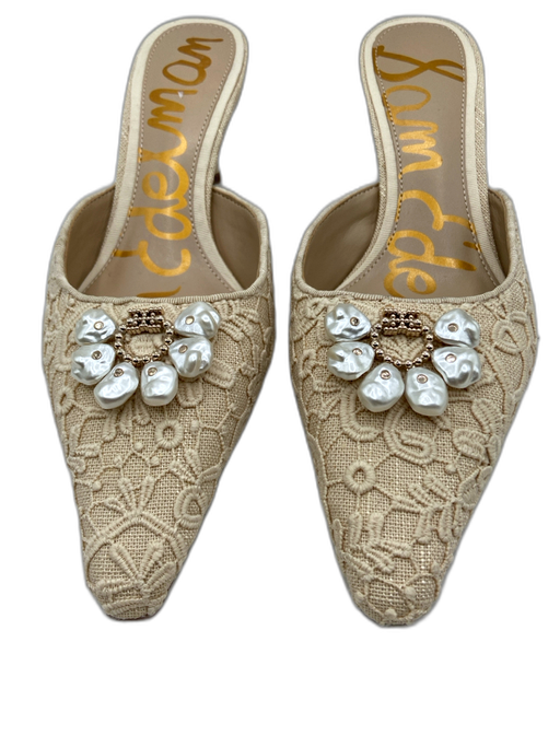 Sam Edelman Shoe Size 6 Cream & White Crochet Lace Mule Kitten Heel Pumps Cream & White / 6