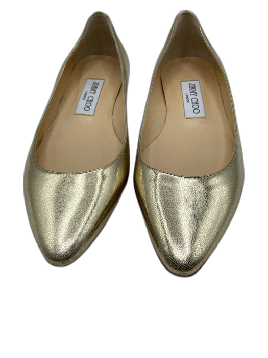 Jimmy Choo Shoe Size 36 Metallic Gold Leather Shiny Pointed Toe Ballet Flats Metallic Gold / 36