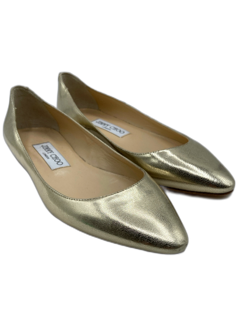 Jimmy Choo Shoe Size 36 Metallic Gold Leather Shiny Pointed Toe Ballet Flats Metallic Gold / 36