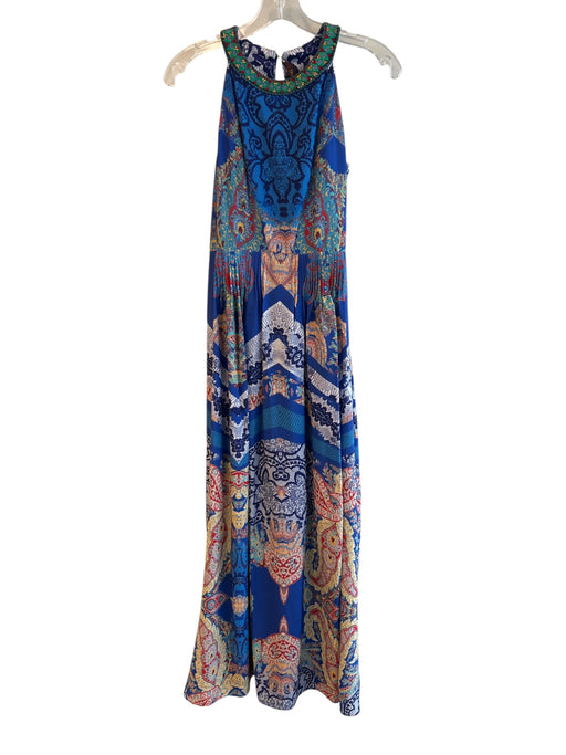 RANNA GILL Size 0 Blue & Multi No Fabric Tag Lined Side Zip Round Neck Dress Blue & Multi / 0
