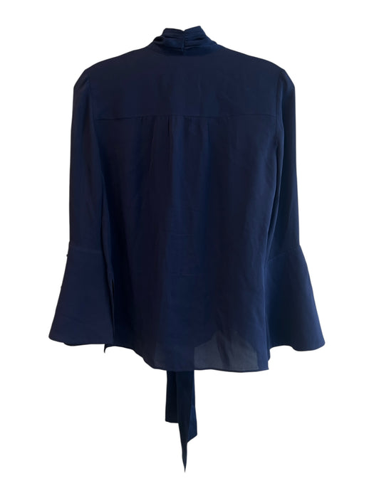 Alice & Olivia Size XS Navy Silk Front Button Tie Neck Long Sleeve Top Navy / XS