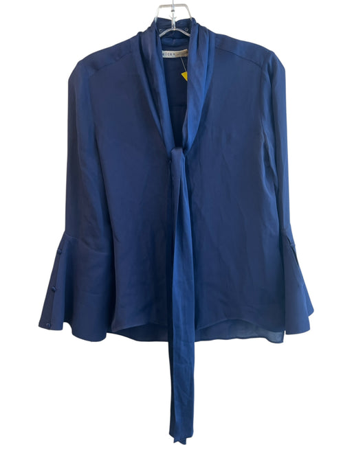 Alice & Olivia Size XS Navy Silk Front Button Tie Neck Long Sleeve Top Navy / XS